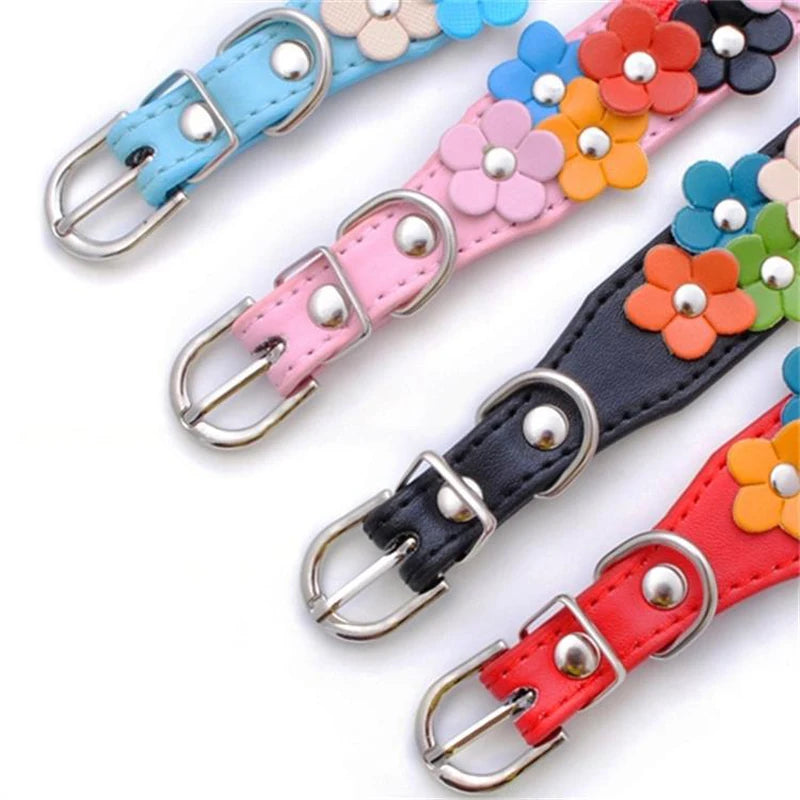 Cute Studded Flower Dog Collar