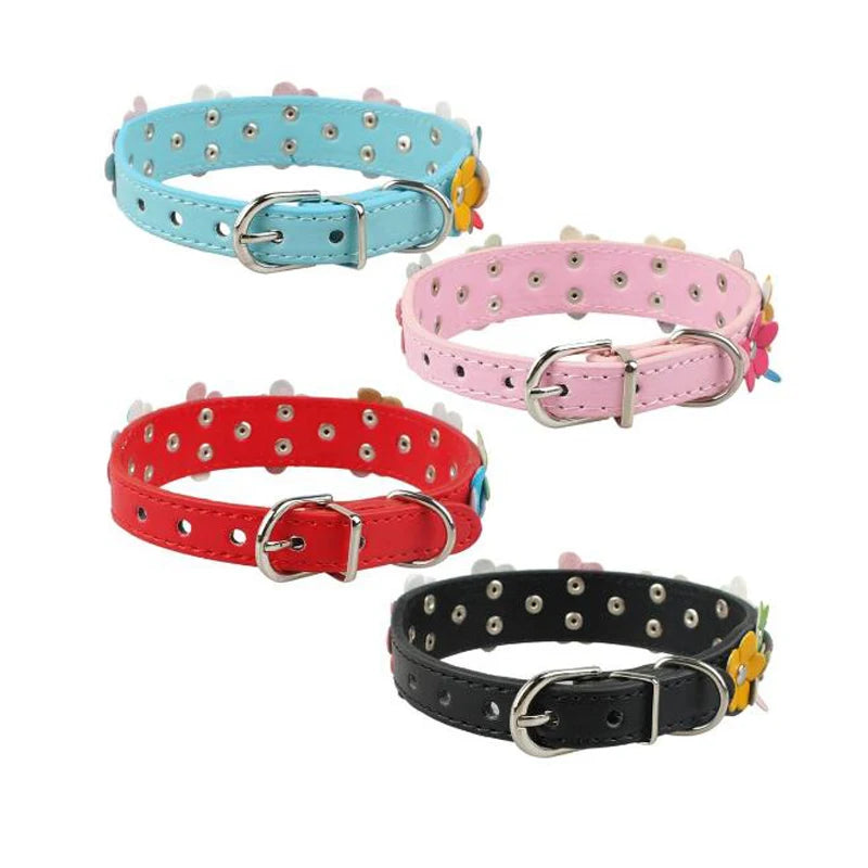 Cute Studded Flower Dog Collar