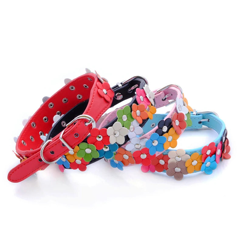 Cute Studded Flower Dog Collar